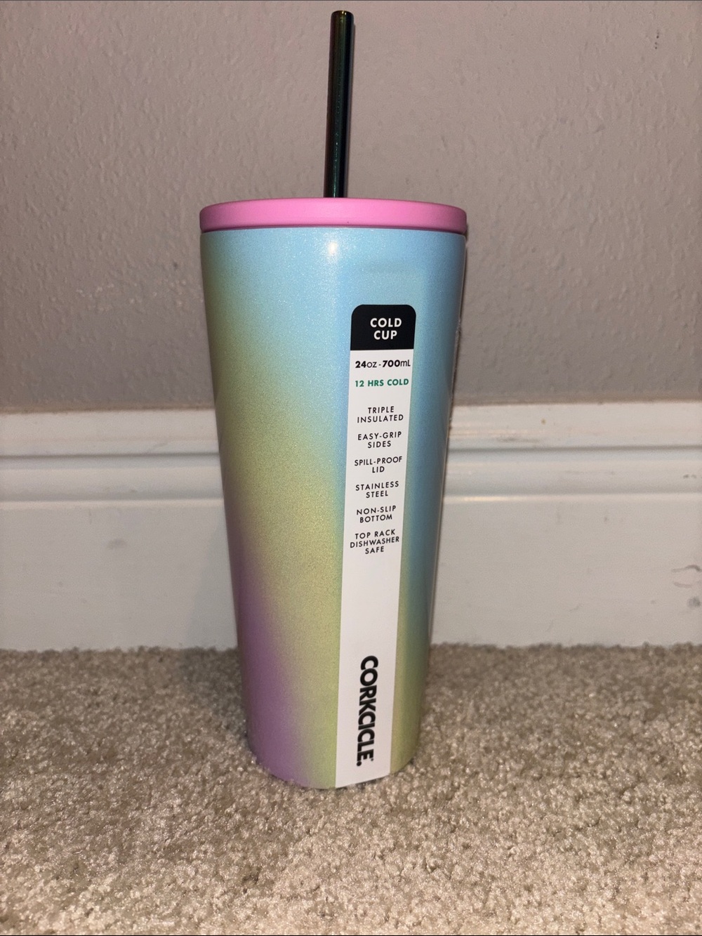 Rainbow 🌈 🦄 Corkcicle Pastel Ombre Cold Cup with Pink Lid